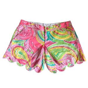 Lilly Pulitzer All Nighter Flamingo Buttercup Scalloped Paisley‎ Pink Shorts 000